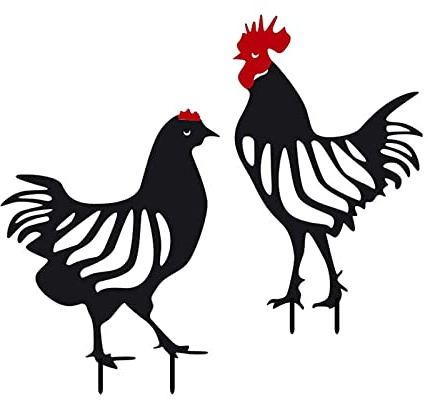 HSNAXingLife 2 Stück Garten Metall Huhn, Garten Ornamente, Outdoor Rasen Dekoration, Schwarz, Eisen