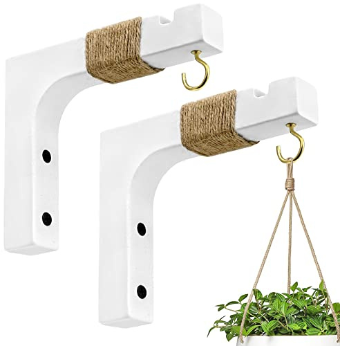 Micovay 2 Pack Plant Hanger Hooks for Indoor Hanging Plants, Farmhouse Wooden Hanging Basket Wall Hooks for Outdoor Flower Pots Lanterns Wind Chime Lights Garden Decoration