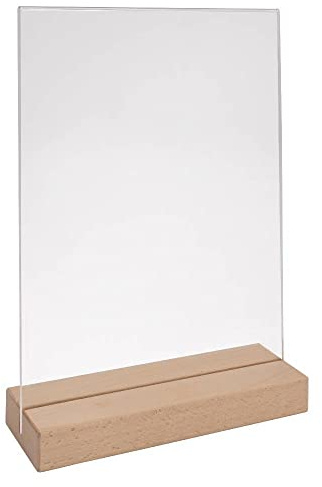 Tischkartenhalter DIN A4 Hoch mit Fuß aus Buchenholz und Plakattasche aus Acrylglas doppelseitig/Werbeaufsteller/T-Aufsteller/Tischaufsteller/Gastronomie - Zeigis®