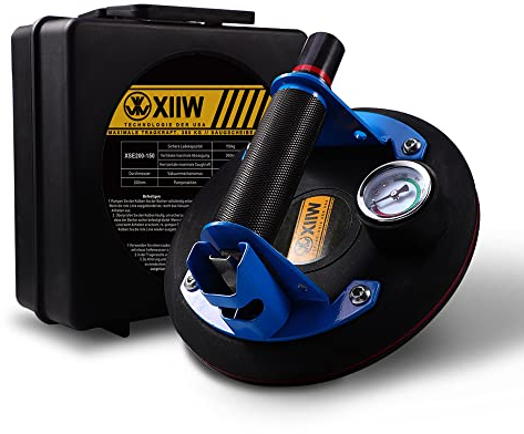 Saugheber Fliesen Metallgriff max 360kg Glasheber Saugnäpfe 8 Plattenheber Saugnapf Glassauger mit Manometer, Koffer Fliesenheber Vakuum Saugnapf für Laminat,Fliesen, Glas,Metalle,Glasscheiben,Marmor