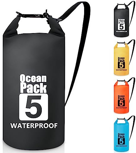 Invool Dry Bag, 5L/10L/20L/30L Waterproof Dry Bag, Dry Sack with Adjustable Shoulder Strap for Hiking, Swimming, Rafting, Surfing, Cycling, Camping, Fishing (Black)
