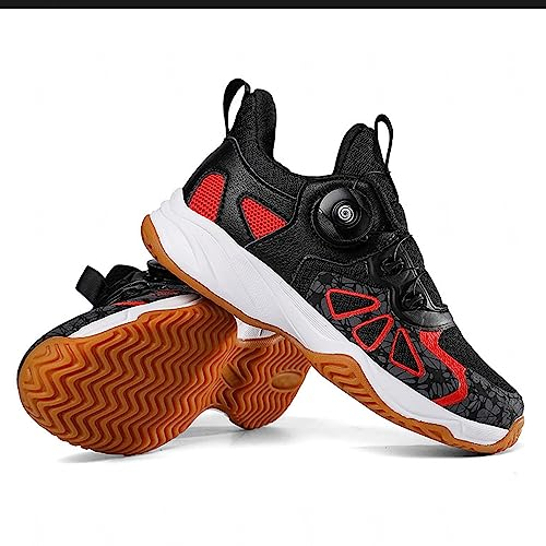 Unisex Badminton Schuhe Herren Damen Kinder Leicht Atmungsaktiv Tischtennis Schuhe Outdoor Fitness Straßenlaufschuhe Hallenschuhe,Red-32EU