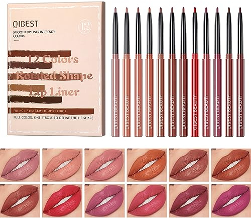 Pakivs 12 Colors Matte Lip Liner Pen Set,Long Lasting Fade Resistant Lip Pencil,Waterproof Red Nude Velvet Lipstick Pen High Pigmented Lip Liner for Women