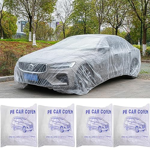 Kasmole 4 pezzi copertura auto plastica – auto trasparente – telo auto impermeabile traspirante – copertura esterna per auto, copertura veicolo con fascia elastica