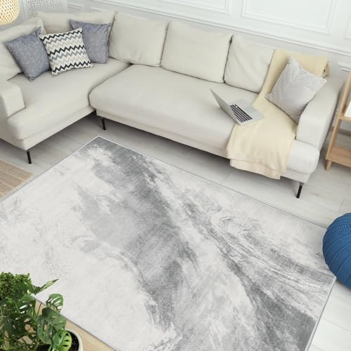 Vamcheer Teppich Wohn- und Schlafzimmerflor Moderner, Flauschiger Waschbar Orient-Teppich, Groß für Arbeitszimmer, Büro, Super Weich, Anti-Rutsch, Hellgrau 120x170