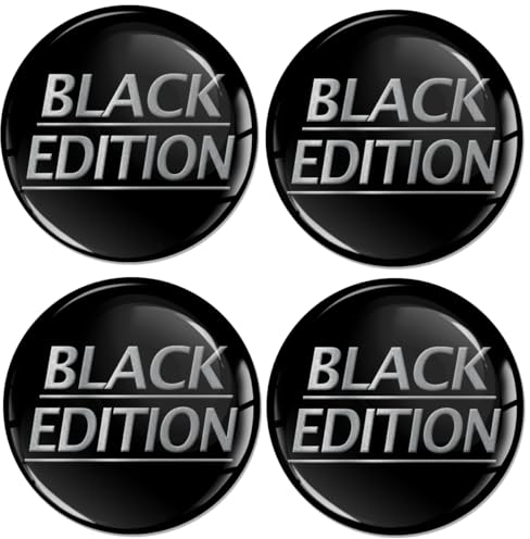 SkinoEu 4 Pegatinas de 65 mm para tapacubos, Tapas de buje, Tapas de Rueda, Pegatinas Negras Black Edition A 2965