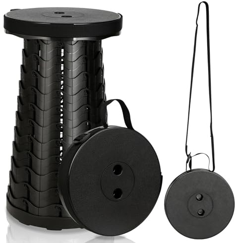 Cecaylie Tragbarer Klapphocker, Kunststoff Teleskophocker Faltbar, Campinghocker für Outdoor Camping Angeln BBQ Drinnen Küche, Belastung 180kg (Schwarz), 3120ZZ