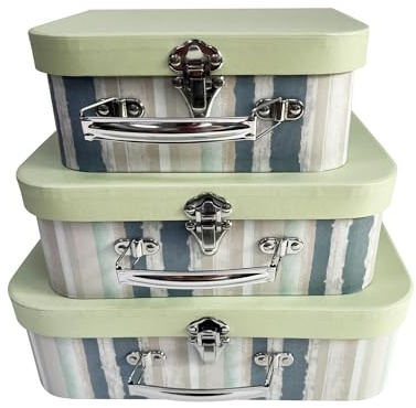Emartbuy Set di 3 scatole regalo rigide per presentazioni, con stampa su carta da parati multicolore, interno bianco con manico in metallo e chiusura