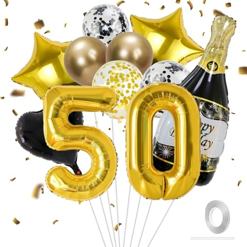 Deko 50 Geburtstag Männer Frau,50 Geburtstag Deko Schwarz Gold,Geburtstagsdeko 50. Geburtstage Frauen Deko Ballons,50er Geburtstage Mann Deko Set mit Folienballon Zahl 50 und Konfetti Luftballon