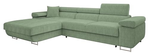 Mirjan24 Ecksofa Torezio Mini Cord mit Bettkasten (Poso 47, L) | Komfortable Eckcouch mit Schlaffunktion, verstellbaren Kopfstützen, weichem Cordbezug und gepolstertem Rücken
