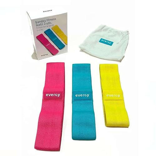 Bandas Fitness Textil 3 Uds. evergy. Cinta elástica Fitness. Gomas elasticas musculacion. TRX Entrenamiento en casa. Bandas elasticas musculacion - Minibands. Bandas de Resistencia Gym en casa
