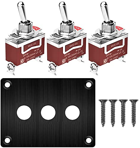 Gebildet 3 Gangs 15A 250VAC/20A 12VDC, Interrupteur à Bascule à Panneau Métallique SPST 2 Positions 2 Broches, Plaque d'interrupteur Marche/Arrêt