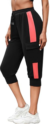 Marvmys Donne 3/4 Pantaloni della Tuta Colorblocked Pantaloni Estivi Casual con Tasche Laterali Fitness Sport Yoga Joggers S-XXL
