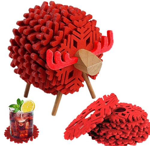 CEASELESLY 12 Dessous de Verre Flocon de Neige,Sus-Verre en Feutre,Dessous de Verre en Forme de Elk, avec Support Unique,pour Noël, Hiver, Cuisine, Boissons, Décoratifs De Noël