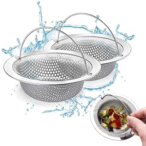 2 Stück Abflusssieb, Abflusssieb Edelstahl Sieb für Spülbecken mit Griff Abfluss-Sieb Sink Strainer für Küche Spülbecken Sieb Verstopfungsschutz Küche Abfluss Spüle (11 x 8 x 2 cm)
