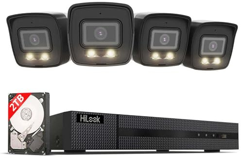 Hilook Set di telecamere di sorveglianza 4K per esterni, 4 x 8MP/4K PoE Bullet Outdoor | visione notturna Smart Hybrid Light | Rilevamento di oggetti e persone | 8CH NVR 24/7 | HDD da 2TB