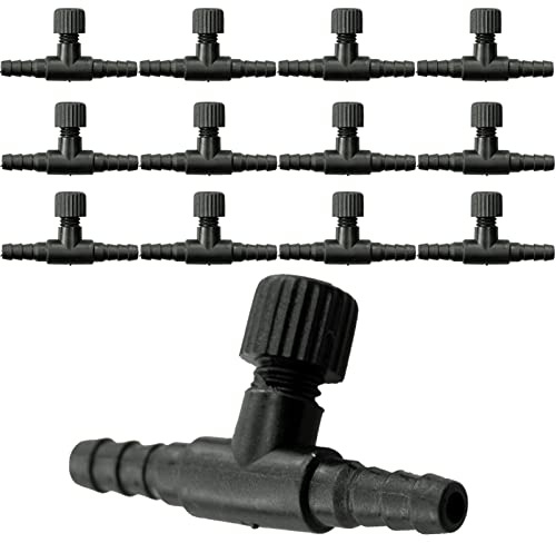 REBECASKYENS 13 Pack T Shape Aquarium Control Valves, Single Way Black Plastic Aquarium Hose Connector Air Flow Control Regulator Air Valve for 5 mm ID Tubing