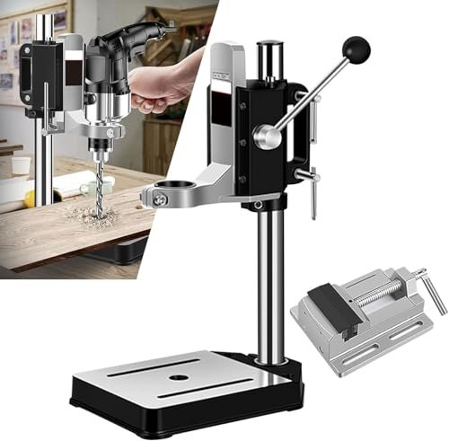 Drill Press Stand, Drill Press Stand Bench Top with Vise for Hand Drill, Adjustable Benchtop Drill Presses Holder with Aluminum Alloy Base for Drilling Vertical Holes,OneColor,A+Vise