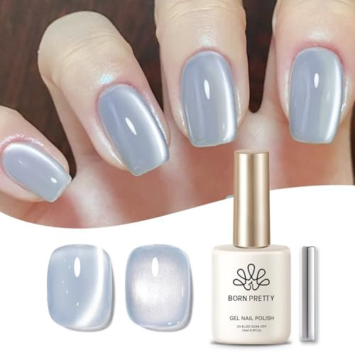 BORN PRETTY Magnetic Gel Nail Polish 15ml Moonlight White Effect Cat's Eye Nail Polish Jelly Light Blue Soak Off U V Gel for DIY Manicure and Nail Salon for Women