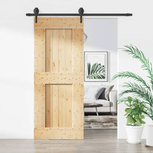 TREISL Schiebetür für den Innenbereich mit Hardware-Set, 85 x 210 cm, Massivholz, Kiefer, Schiebetür für den Außenbereich, moderne Schiebetür aus Holz, Innentüren für Küche, Scheune, Garage, Schwarz