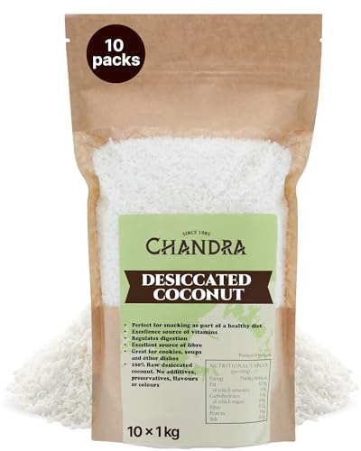 Chandra Whole Foods – Desiccated Coconut 10KG - Low-GI Desiccated Coconut for Snack Making, Smoothies, Baking & Cooking - Gluten-Free Keto Grounded Coconut, Rich in Protein & Vitamins