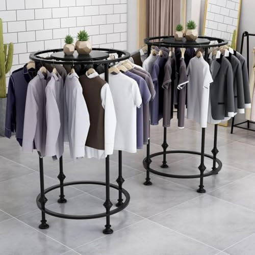 Kleiderstange, Metall-Kleiderständer For Aufhängen, Mit Regal Oben – Runder Boden-Kleiderorganisator, Vitrine For Bekleidungsgeschäfte Im Einzelhandel, Durch Ausstellungsregale, Insel-Hosenständer(Bla