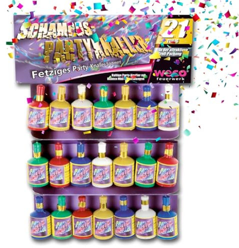 PYROHELD Party Schampus Popper Cat. F1 Lot de 20 pétards colorés pour Le Nouvel an et Les célébrations, catégorie F1, Convient pour Les Adolescents et Les Enfants, décoration de Table 2026