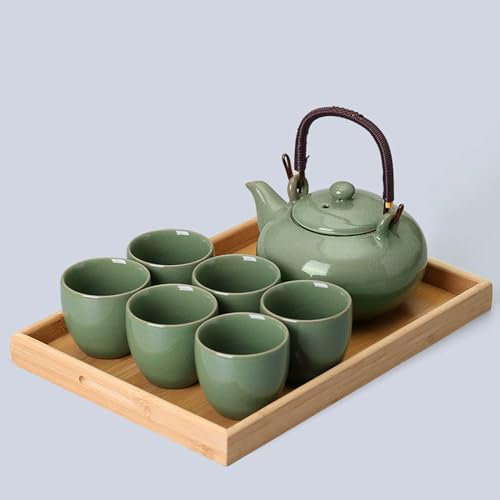Pevfeciy Juego de Tetera Tetera Japonesa Juego de té de cerámica de 800 ml con Tetera y 6 Tazas Hermosa Tetera de Porcelana asiática para los Amantes del té,A4