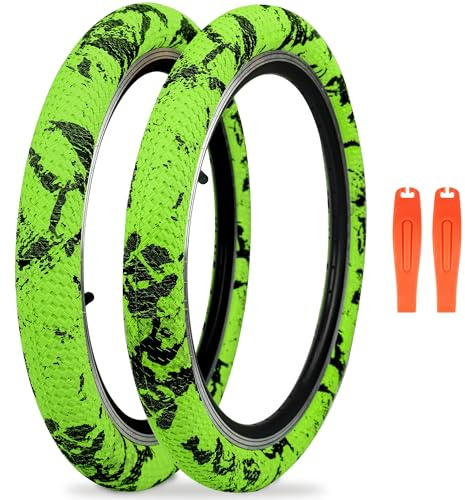 WEEROCK Bike Tire 20 Inch Camouflage Tire 2 Pack 20 x 2.1 （56-406） Folding Bead Replacement Tyre for 20 Inch Bicycles, MTB, Mountain Bike, BMX, Yellow Black