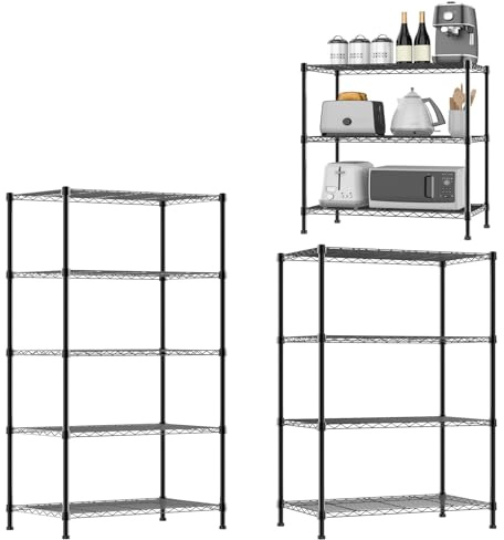 3-Tier Wire Shelving Unit, 76 x 60 x 35cm Metal Shelving Unit Free Standing Shelf Kitchen Racking Shelves for Storage, Height Adjustable Shelves, Levelling Feet, for Kitchen Bathroom Livingroom Garage