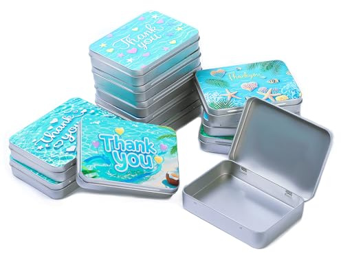 12 Stück Thank You-Bildermuster, leer, rechteckig, Metall-Aufbewahrungsdosen, Geschenkboxen mit Scharnierdeckel, 11,4 x 8,4 x 2,3 cm