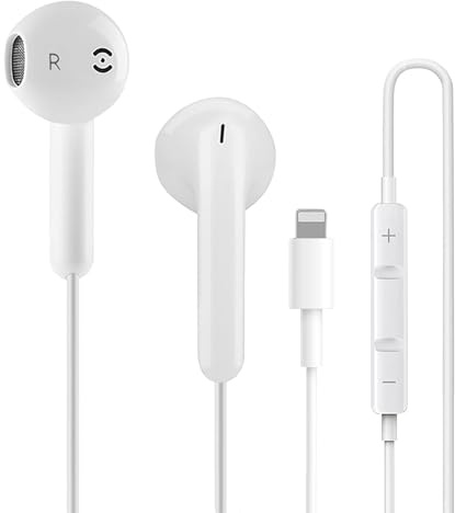 Earbuds with Lightning Connector, [MFi certified] In Ear Wired Earphones for Apple iPhone 14/14 Plus/13/12/11/8/7 X Pro Max with HiFi Audio Stereo Microphone (White)