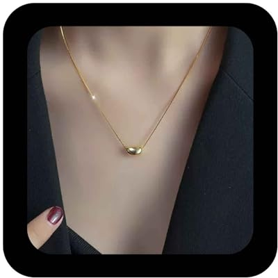 Enautoabs Collar minimalista con colgante de frijol de oro pulido chapado en metal, collar de cadena de puntos ajustable, joyería para mujer, Zinc