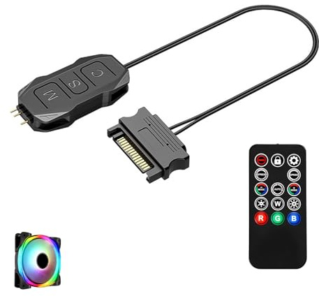 ARGB Controller mit Fernbedienung, 5V 3-Pin RGB Controller, SATA Fan 14 Tasten Stromversorgung Funkfernbedienung für PC LED Lichtleisten Lüfter Beleuchtungssteuerung für ARGB 5V Mainboards