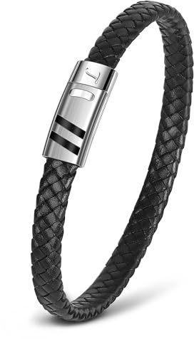 Casisto.J Bracelet Cuir Homme Gravé avec Initiales A-Z, Classique Tressé à la main Personnalisé Alphabet Bracelet avec Fermeture Magnétique Fête des Pères Cadeaux d'anniversaire pour Hommes