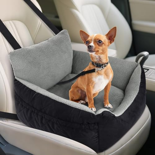 Otauoaea Hundesitz Auto Kleine Hunde bis 12 kg | Stabile Hunde Autositz mit 2 Sicherheitsgurten | Rutschfester Autositz Hund mit Abwaschbarer Sitzauflage | Weicher Hundeautositz Hundekorb Hundebett