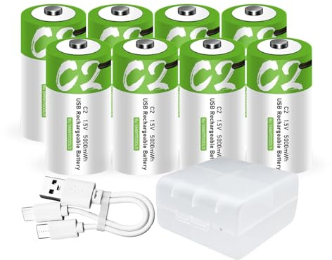 8 Stück C Akku USB Type-C C Lithium Ionen Aufladbare Akkus, High Capacity 1,5V 3300mAh 5000mWh wiederaufladbare batterien Lithium Akku, 2.5 Stunden Schnellladung, with Charging Cable