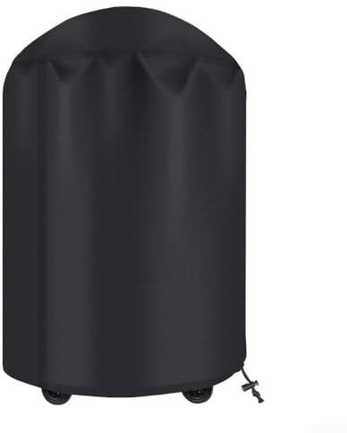 SiSinkal Outdoor-Grillabdeckung, Kugelgrill-Schutzhülle, strapazierfähig, wasserdicht, Oxford-Stoff mit Riemen, rund, schwarz, 77 x 58 cm (Durchmesser 58 cm x 77 cm)