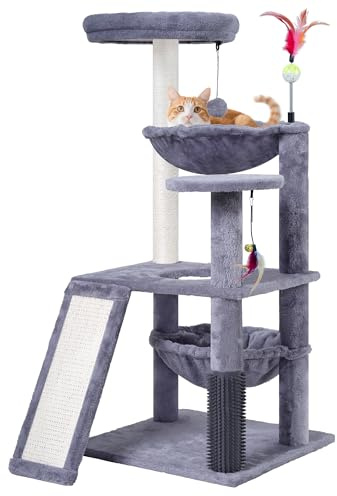 ROYPET Multi-Level Cat Tree For Indoor Cats, Cat Tree Tower With Big Cat Hammock and Self-Grooming Brush, Cat Tower With Scratch Ladder, Indoor Play Tree Tower for Cats With Scratching Posts, Grey