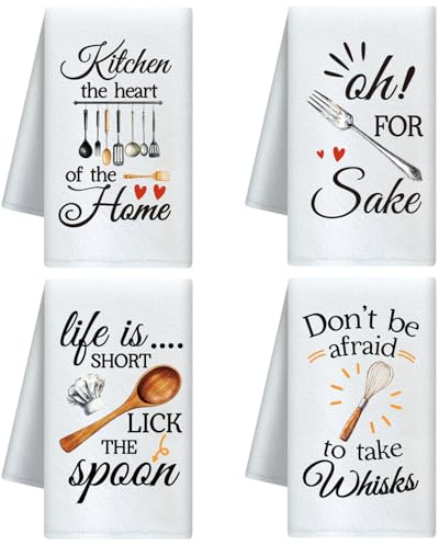 CUTHOLLOW 4er-Set Geschirrtücher mit Humorvoller Motiv - Weich & Saugfähig | - Deko Geschirrtuch 60x40 cm, Trockentücher Microfaser für Küche, Kaffee, Bar, Neues Geschenk für frauen