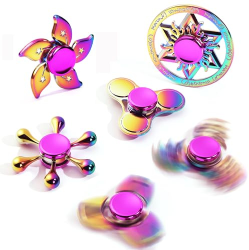 SCIONE 6-pack Metall Fidget Spinners Set – Släta Hållbara Metallleksaker för Stress & Ångestlindring, 3-5 Min Snurrtid, Sensoriska Fidget Leksaker för Barn & Vuxna (Regnbågsfärger)