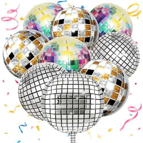 Galenecx 9 Pièces Ballon Disco, 22 Pouces Énormes Ballons Aluminium 4D, Ballon Disco Multicolore, Décorations de Fête, pour Rétro Dance Fête Mariage Anniversaire Carnaval