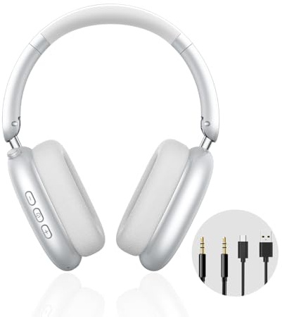 Sungive Cuffie Bluetooth 6.1 wireless 2025, con ANC & ENC, HiFi, microfono, uso con cavo e wireless, alta insonorizzazione, 30h autonomia, pieghevoli, USB, per telefono PC lavoro viaggio,Argento