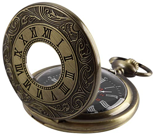 fickur, Vintage Roman Number Quartz Steampunk fickur med kedja for män Födelsedagsjulklappar(Bronze)