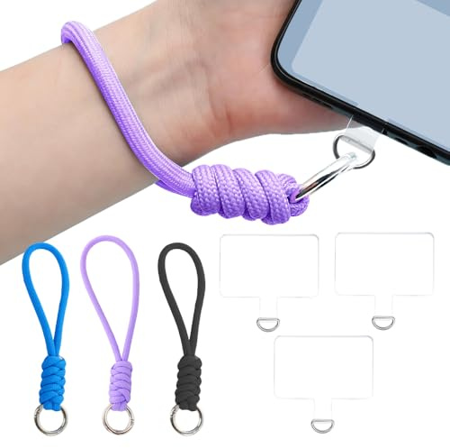MUWINC Dragonne Telephone Portable, 3 Pièces Bracelet Universel Telephone | Tressées Main, avec Attaches Transparentes, pour Téléphone Portable, Clés (3 Couleurs)