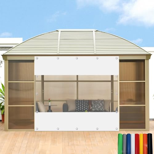 Tende Teloni Trasparenti Con Cerniera,Gazebo Pergola Pannelli Laterali in Telone Impermeabile Trasparente Bianca,Telone in Plastica Pvc 0,3mm Con Occhielli,Tende Antipioggia,NoZip-2.3×2.1m(7.5*6.9ft)