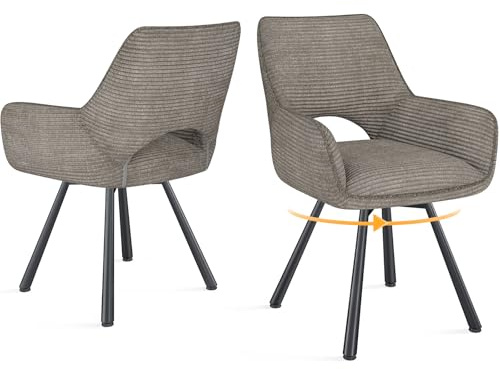 WAFTING Esszimmerstühle 2er Set Drehbar 360°,Armlehnstuhl,Küchenstuhl,Taupe | Metallbeinen,Cord Stoff,Küchenstühle,Wohnzimmerstuhl,Polsterstuhl mit Samt,Esszimmer,Restaurant,Schlafzimmer,Konferenzraum