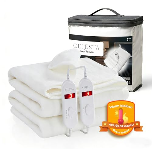 CELESTA Wärmeunterbett 160x140cm, Heizdecke mit 3 Temperaturstufen, LED-Controller & Überhitzungsschutz, maschinenwaschbar & atmungsaktiv, Weiß