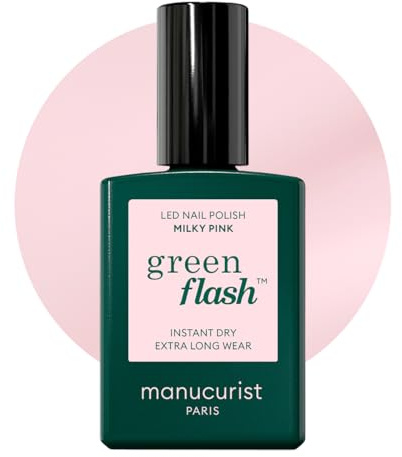 Manucurist Green Flash Milky Pink gelnagellack – 12-fritt nagellack av organiskt ursprung (84 %) – tillverkad i Frankrike – 15 ml