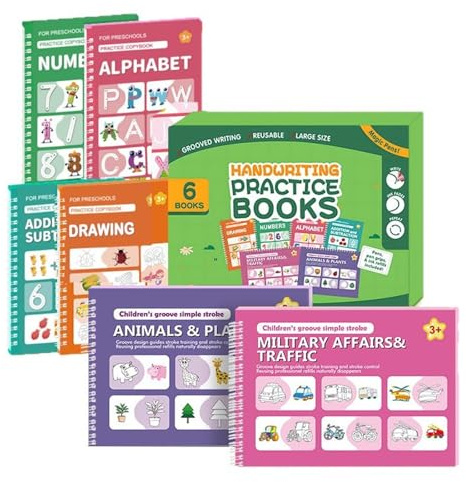 Cuaderno de ejercicios para niños con letras en relieve. Instrucciones para entrenamiento de control de lápiz y bocetos artísticos. Bloc de ejercicios de escritura a mano acanalado